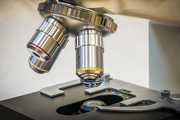 Microscope in scientific and healthcare research laboratory